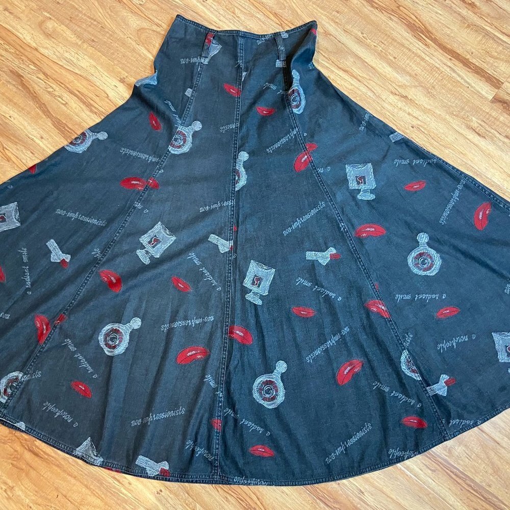Vintage Sacony Gray Red Lips Skirt Sz S